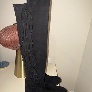 Black Over-the-Knee Fringe Boots